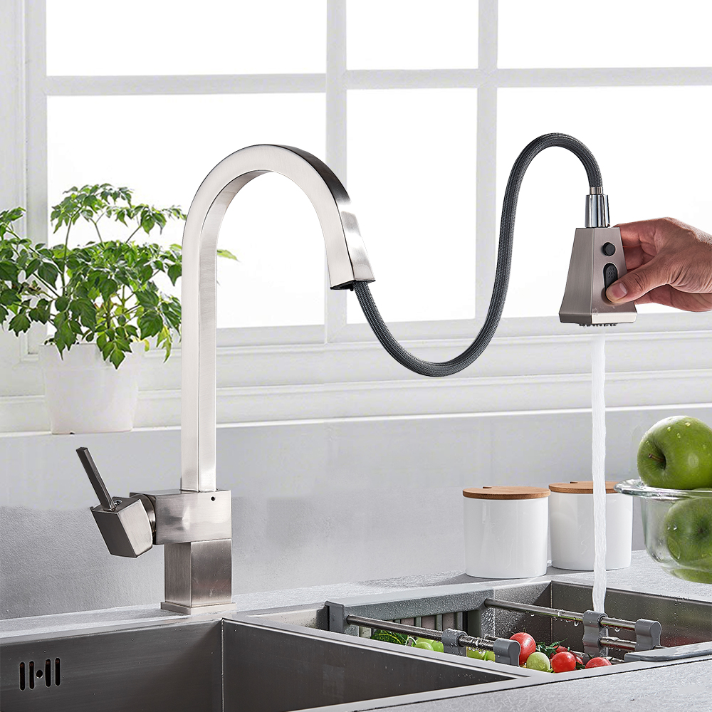 Square Shape Kitchen Faucet Pull Out Black Kitchen Mixers Spray Stream Kitchen Head Single Handle Cold Hot Mixer Faucet|Kitchen Faucets|   - AliExpress