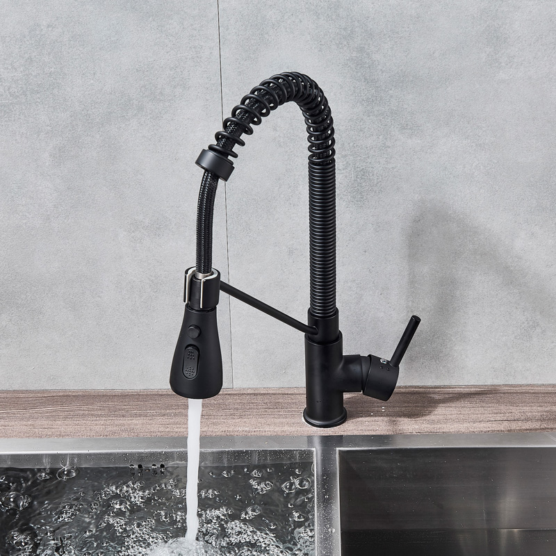 Matte Black Pull Down Kitchen Faucet Deck Mounted Spring Hot Cold Kitchen Mixers Dual Function Spray Head Kitchen Sink Tap|Kitchen Faucets|   - AliExpress