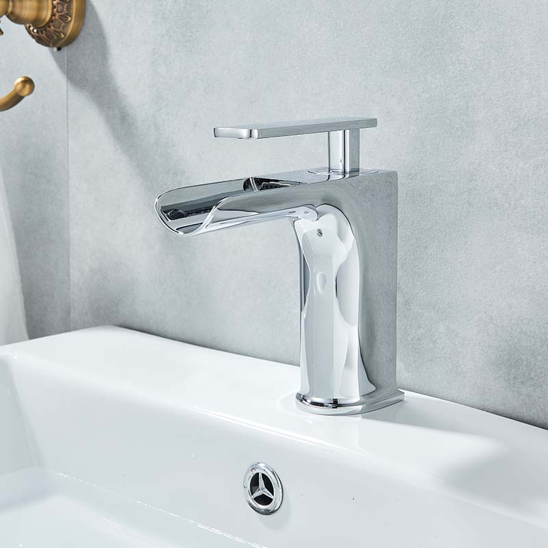 Chrome Short Basin Faucet Waterfall Single Handle Washing Basin Mixer Crane Deck Mounted Cold and Hot Water Tap|Basin Faucets|   - AliExpress