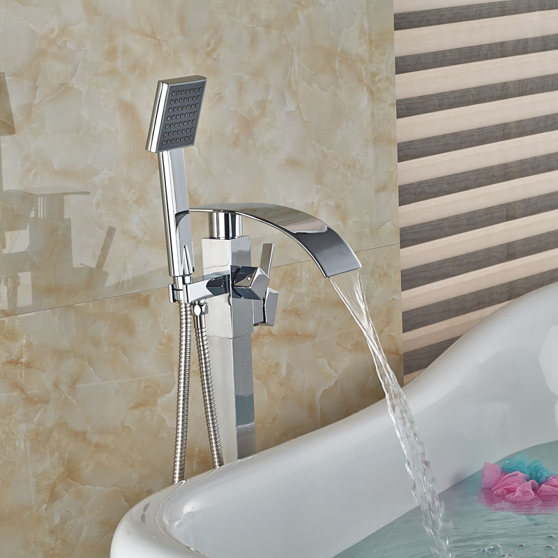 Free Standing Bathtub Floor Mounted Faucet Tap Set Plastic Hand Shower Waterfall Bath Spout  Bath Tub Mixer Tap Chrome Finish|bathtub faucet parts|faucet sprayerfaucet cleaning - AliExpress