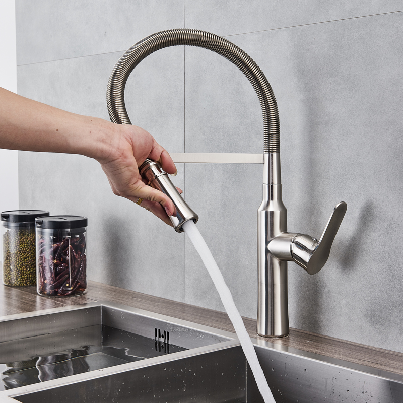 Flexible Pipe Kitchen Sink Faucet Chrome Pull Down Kitchen Mixer Faucet Swivel Spout Hot and Cold Water for Kitchen with Bracket|Kitchen Faucets|   - AliExpress