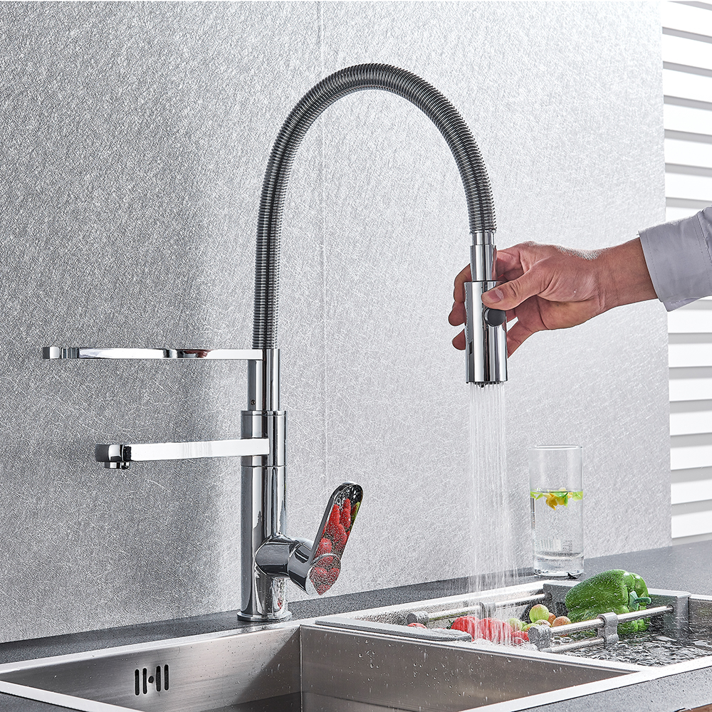 Chrome Pull Down Kitchen Faucet Deck Mounted 2 Swivel Spout Hot and Cold Kitchen Sink Tap with Stream Spray Kitchen Shower Head|steel soap dispenser|stainless steel soap dispensersoap dispenser - AliExpress