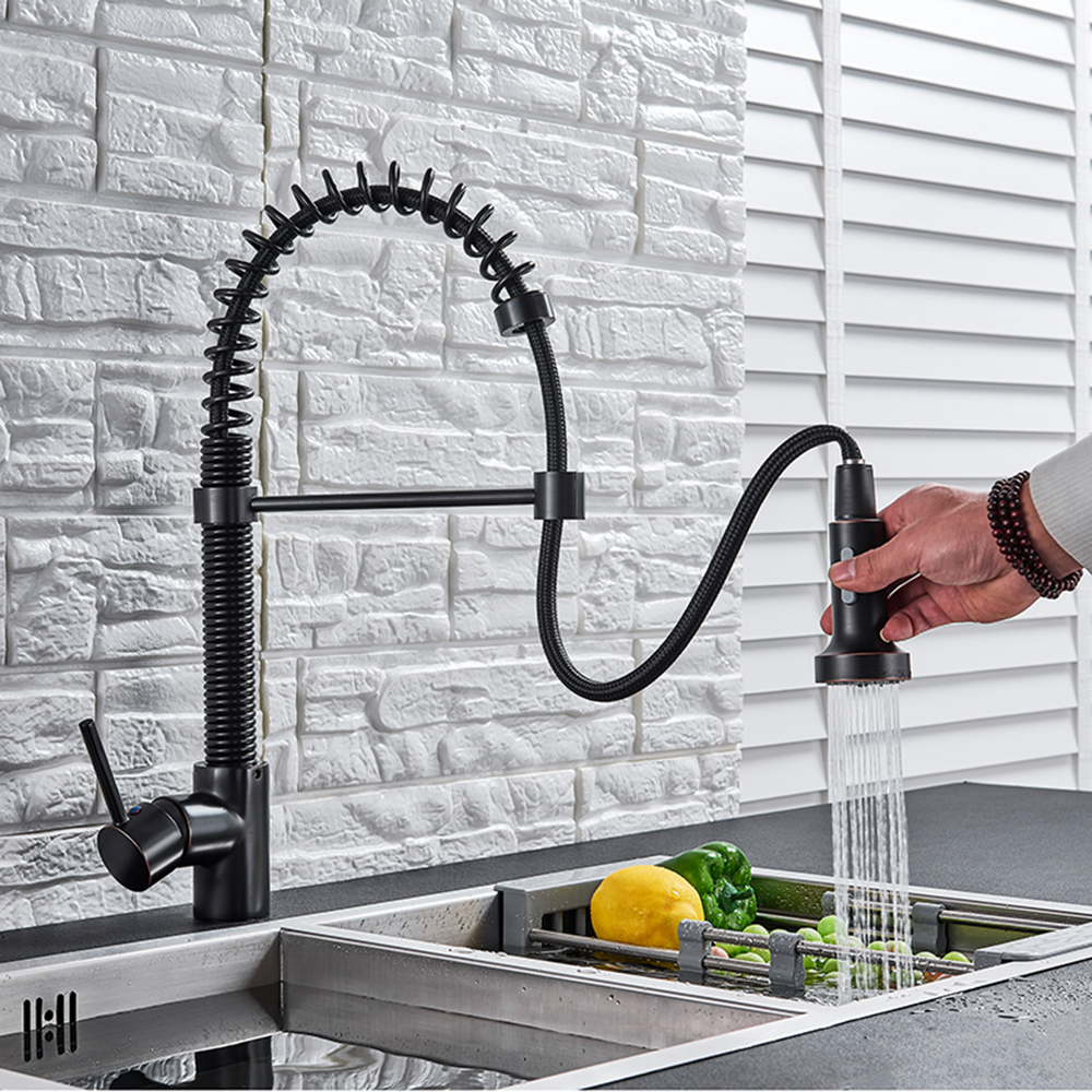 Black Bronze Kitchen Faucet Single Handle Pull Out Kitchen Sink Mixer Crane Deck Mount stream spray head hot cold cold tap|Kitchen Faucets|   - AliExpress