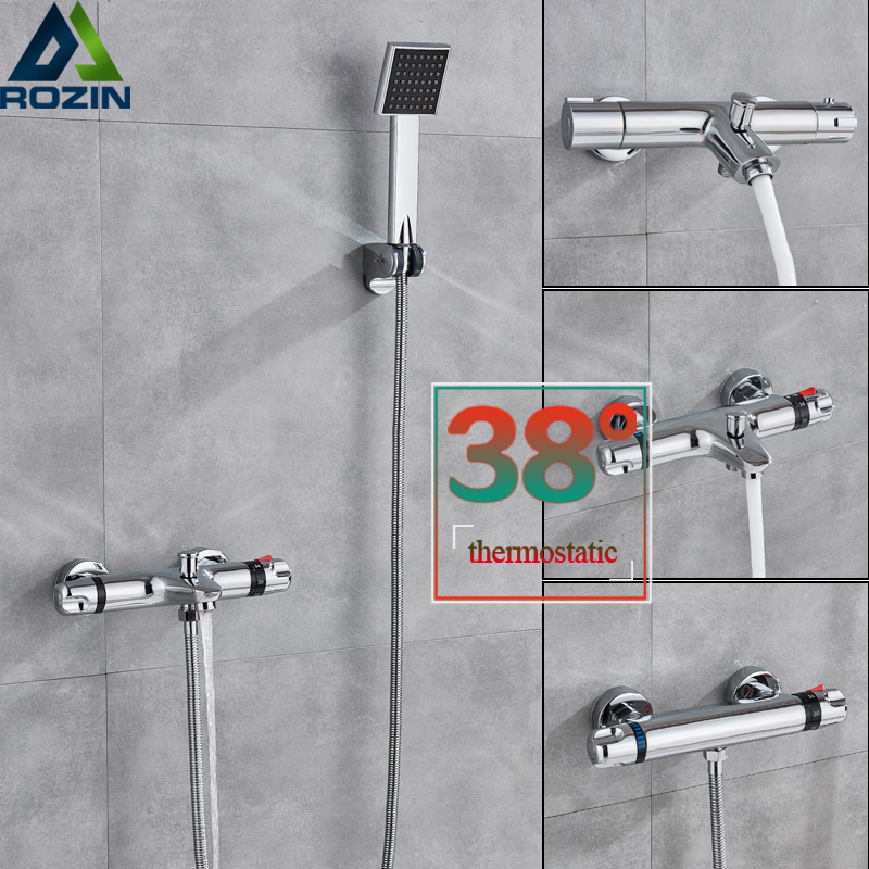 Chrome Thermostatic Shower Faucet Wall Mounted Handheld Shower Mixers with Bracket Constant Temperature Bathroom Shower Tap|Shower Faucets|   - AliExpress