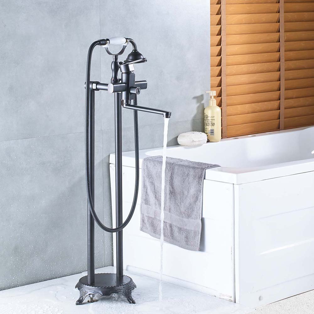 Free Standing Bathtub Faucet Single Lever with Hand Shower Bathroom Tub Shower Set Floor Mounted Hot Cold Water Taps|lever|lever faucetlever set - AliExpress