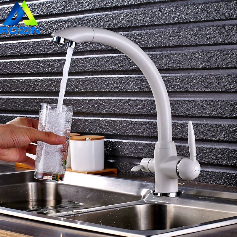 Deck Mounted 360 Rotation Kitchen Faucets White Water Purification Double Handle 3 Way Filter Mixer Taps|kitchen faucet|kitchen faucet whitemixer kitchen taps - AliExpress