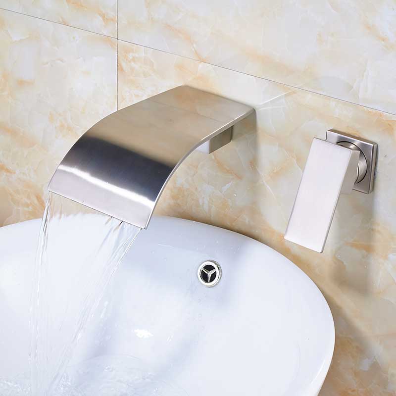 Brushed Nickel Waterfall Bathroom Faucet Wall Mounted Dual Hole Bathroom Tub Mixer Tap Single Handle Brass Hot Cold Water Faucet|tap tap|tap waterfalltap faucet - AliExpress