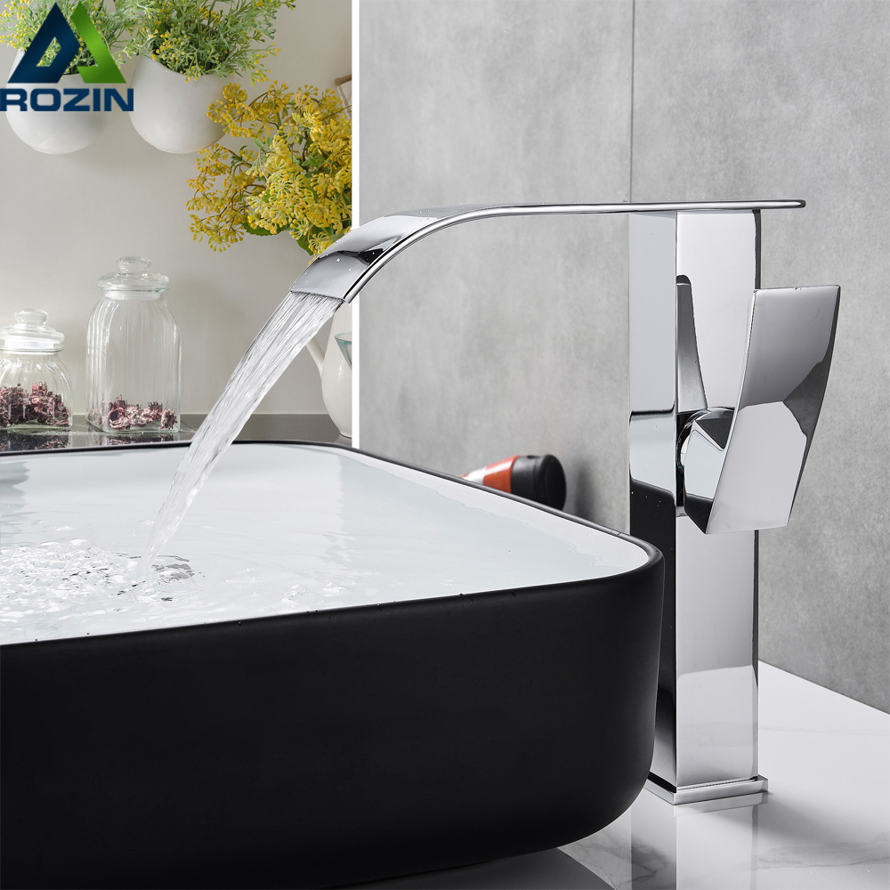 Bright Chrome Bathroom Faucet Single Handle Waterfall Basin Mixers Brass Hot Cold Mixer Crane One Hole Deck Mounted|Basin Faucets|   - AliExpress