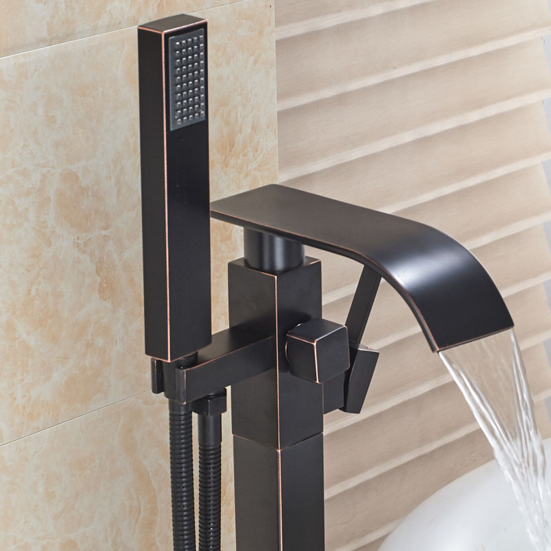 Waterfall Bath Shower Faucet Black Bronze Floor Mounted Bathtub Mixer Faucet with Handshower Freestanding Clawfoot Tub Sink Tap|Bathtub Faucets|   - AliExpress