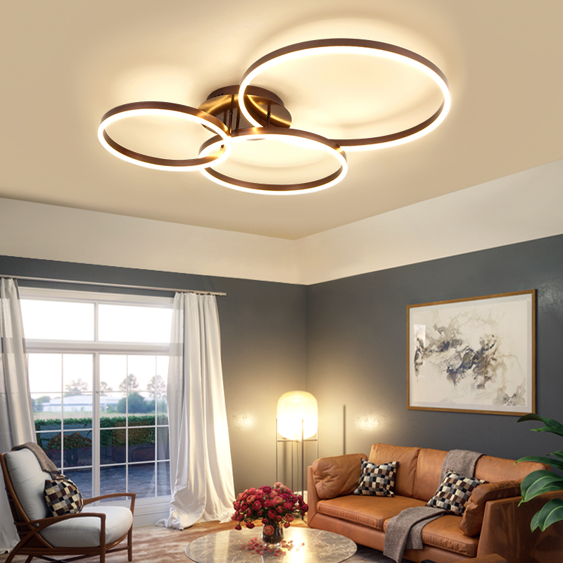 LED Ceiling Lights 65W 80W Brown Rings Simple Flush Panel Light For Living Room Restaurant Bedroom Ceiling Lamps Remote Control|Ceiling Lights|   - AliExpress