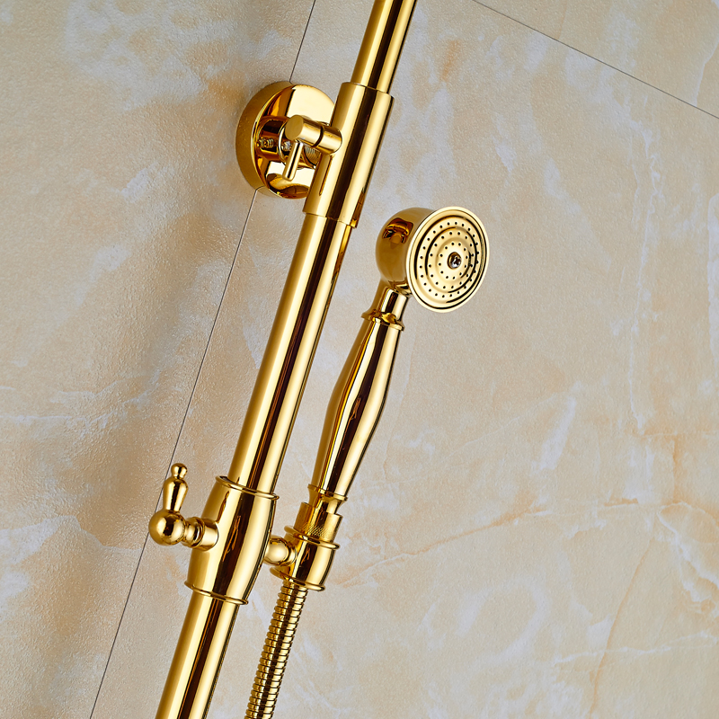 Luxury Golden Bathroom Shower Mixer Taps Wall 8" Rainfall Bath Shower Faucet Set W/ Handshower Tub Spout|faucet set|shower faucet setbathroom shower mixers - AliExpress