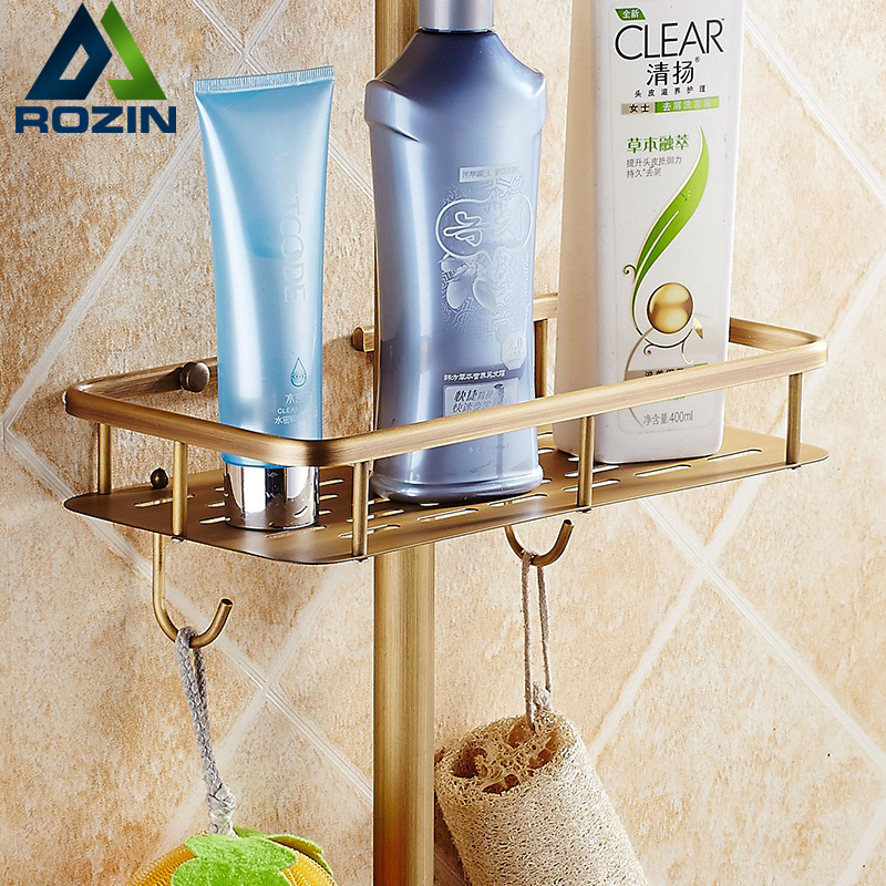 Free Shipping Bathroom Commodity Shelf for Shower Faucet Rod Wall Mounted Storate Rack with Hooks|shelf for shower|bathroom shelfshelves for bathroom - AliExpress