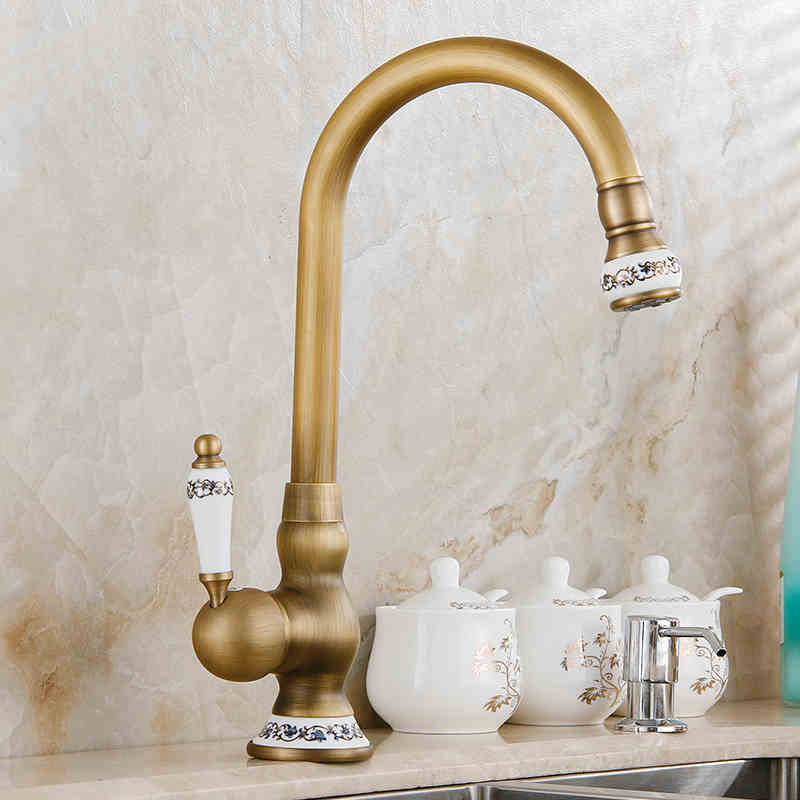 Brass Antique Deck Mount Kitchen Sink Mixer Taps Single Lever Swivel Rotation Kitchen Faucet|taps|faucet adaptertaps for tap shoes - AliExpress