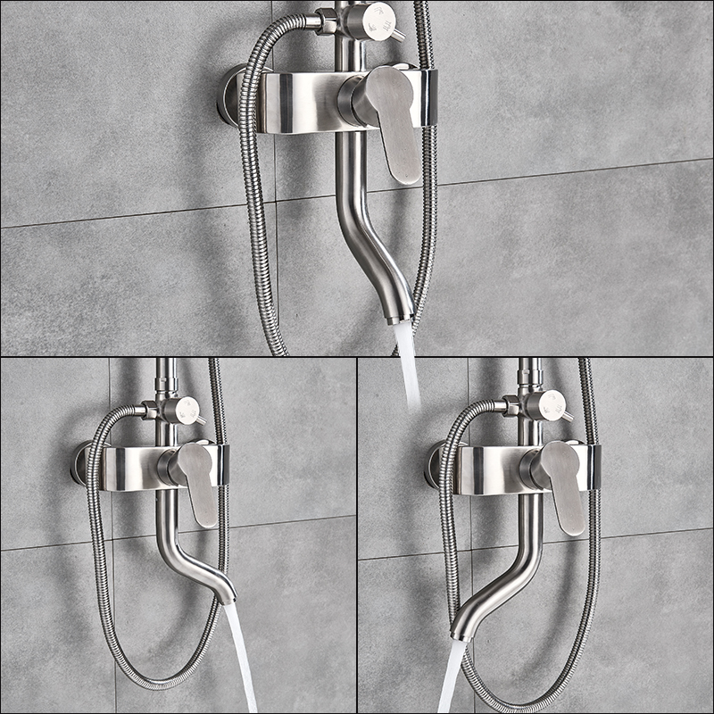 Brushed Nickel Rainfall Shower Faucet Set Single Lever Height Adjustable Bath Shower Kit Rotate Tub Spout Hand Shower Mixer Tap|Shower Faucets|   - AliExpress