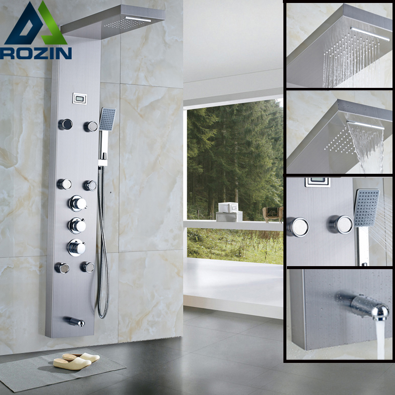 Thermostatic Rainfall Shower Panel Faucet Body Massage System Stainless Steel Shower Column Tap Digital Temperature Screen|shower panel|rainfall shower panelrainfall shower - AliExpress