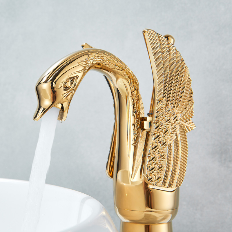 Swan Shape GoldenBasin Sink Faucet Bathroom Countertop Centerset Basin Mixer Tap Chrome Single Handle Swan Cold Hot Water Faucet|Basin Faucets|   - AliExpress