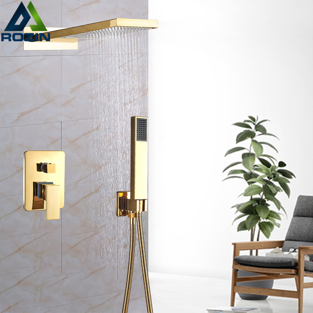 Chrome Waterfall Rain Shower Faucet Set Plastic Handshower Golden In Wall Shower Column 3 Ways Brass Mixer Valve Shower Tap|faucet set|shower faucet setrain shower faucet set - AliExpress