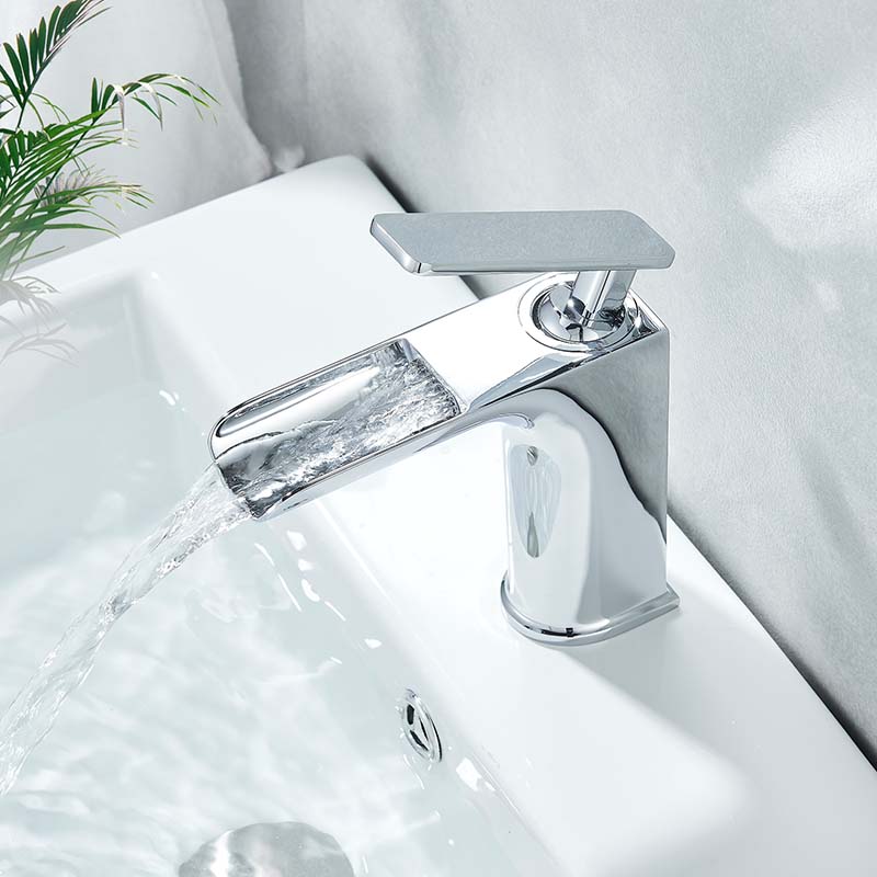 Chrome Short Basin Faucet Waterfall Single Handle Washing Basin Mixer Crane Deck Mounted Cold and Hot Water Tap|Basin Faucets|   - AliExpress