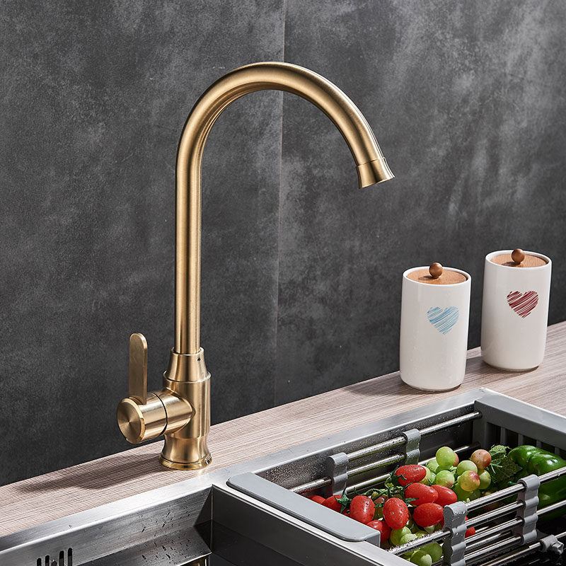 Brushed Golden Kitchen Sink Faucet 360 Degree Rotate Spout Single Handle Bathroom Kitchen Tap Cold and Hot Water Mixer Cranes|Kitchen Faucets|   - AliExpress