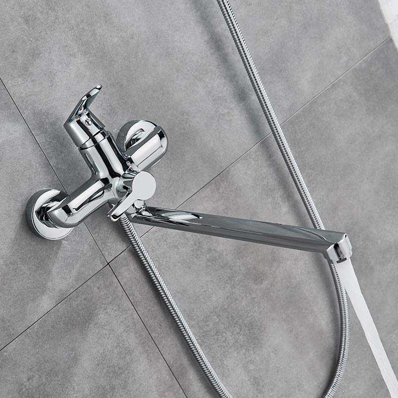 Bright Chrome Long Nose Bathtub Faucet Wall Mounted Single Handle Tub Mixer Tap Bathroom Tub Sink Tap with Hand Shower Head|Bathtub Faucets|   - AliExpress