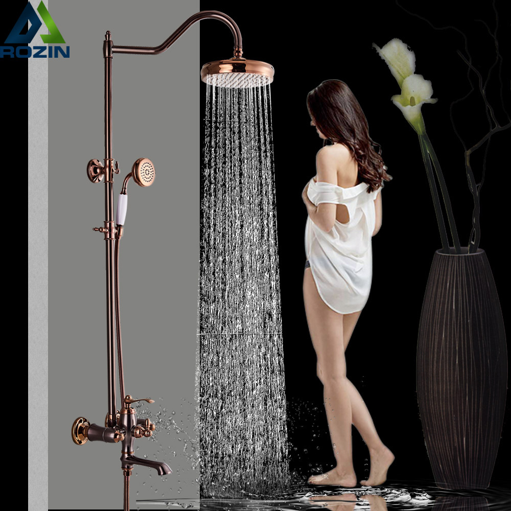 8" Rainfall Rose Golden Shower Faucet Set with Handshower Single Lever Swivel Spout Bath Shower Mixer System Shower Mixer Tap|Shower Faucets|   - AliExpress