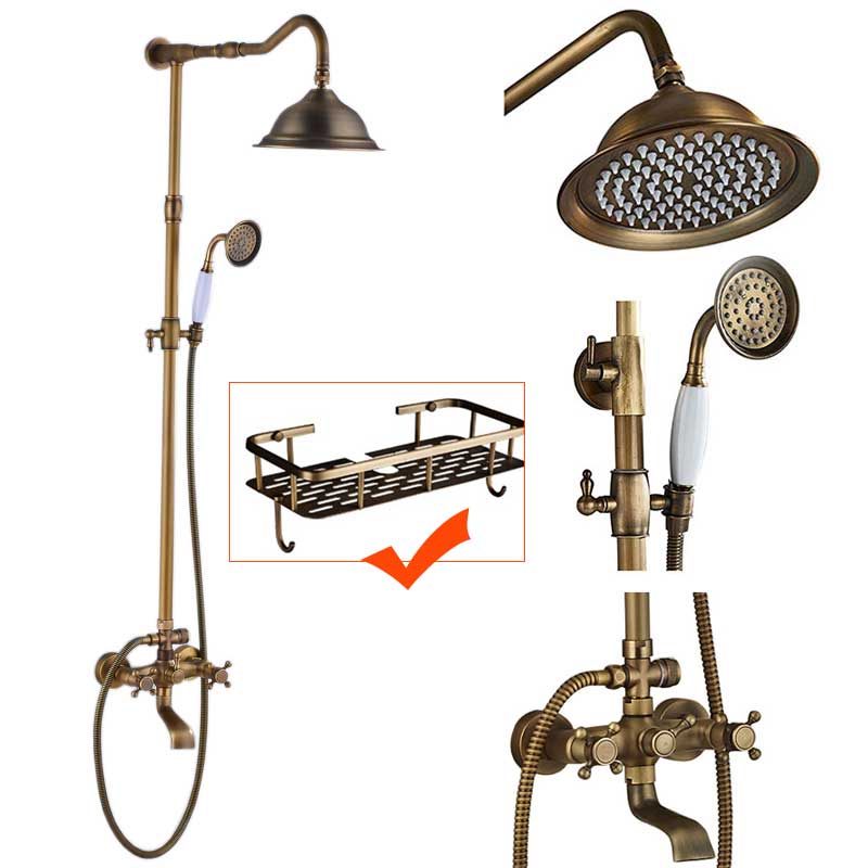 Bathroom 8" Rainfall Shower Head Shower Complete Faucet Antique Brass Bath and Shower Faucet Set with Handheld Shower|brass bath|faucet setshower faucet set - AliExpress