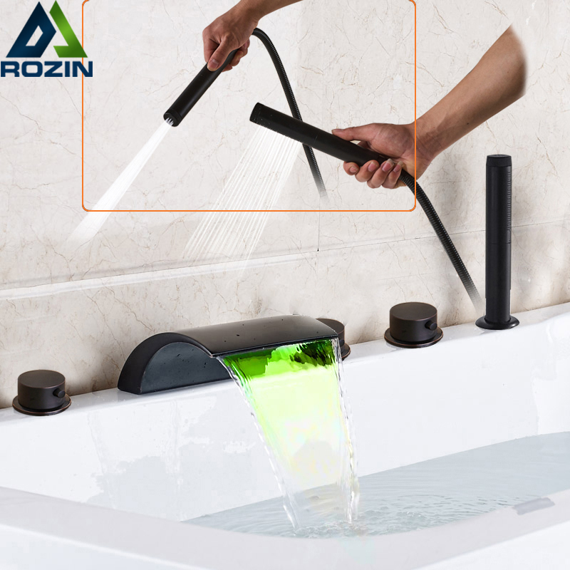 Bronze Black Waterfall Bathtub Faucet Led Light Bathtub Shower Mixer Set Deck Mounted 5pc Widespread Bath Tub Sink Faucet|Bathtub Faucets|   - AliExpress