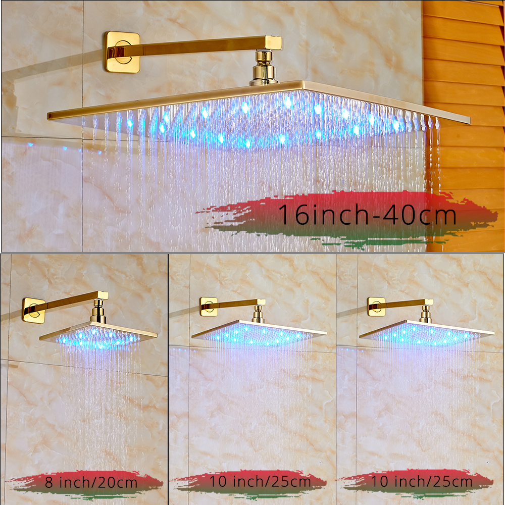 LED Light Golden Shower Faucet Set Single Handle Rainfall Bath Shower Mixer with Brass Bath Spout Concealed Bathroom Shower Taps|Shower Faucets|   - AliExpress