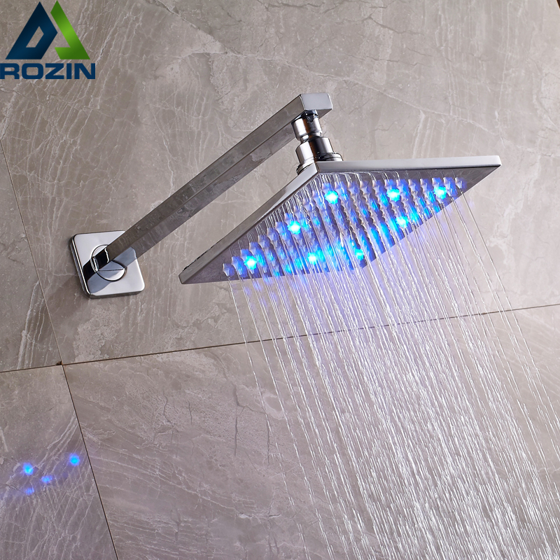 Wall Mounted Chrome 8" Rainfall  Shower Head Square Brass Led light Top Showerhead Chrome/Black Bathroom Rain Top  Head