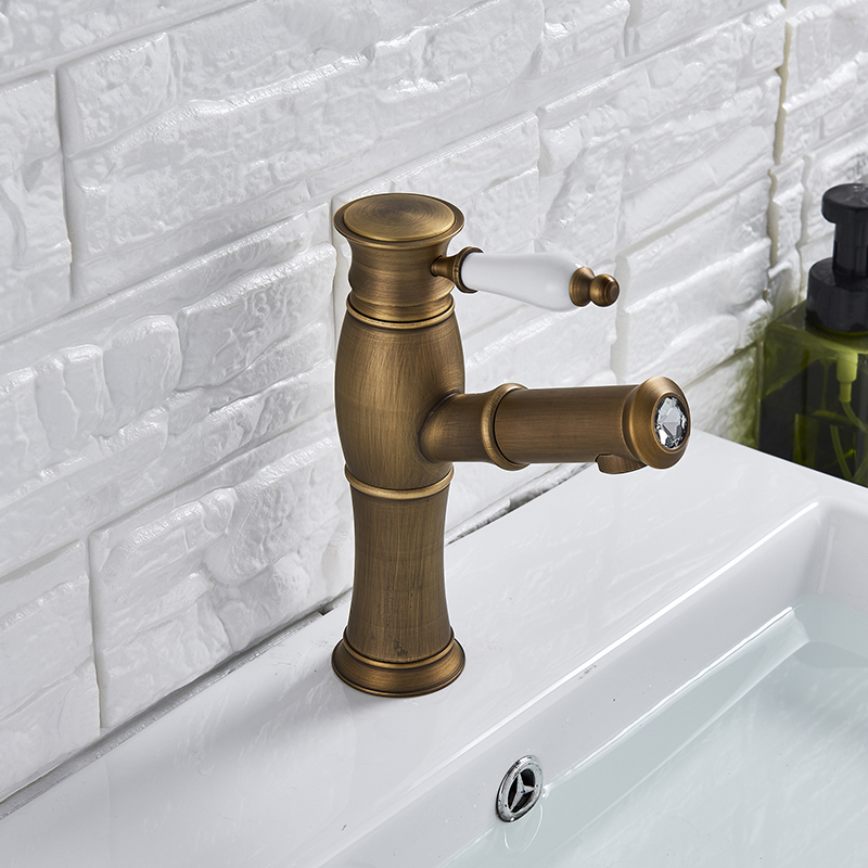 Antique Brass Pull Out Basin Faucet Single Ceramic Handle Hot Cold Water Tap Deck Mounted Pull Out Spout Bathroom Kitchen Tap|Basin Faucets|   - AliExpress