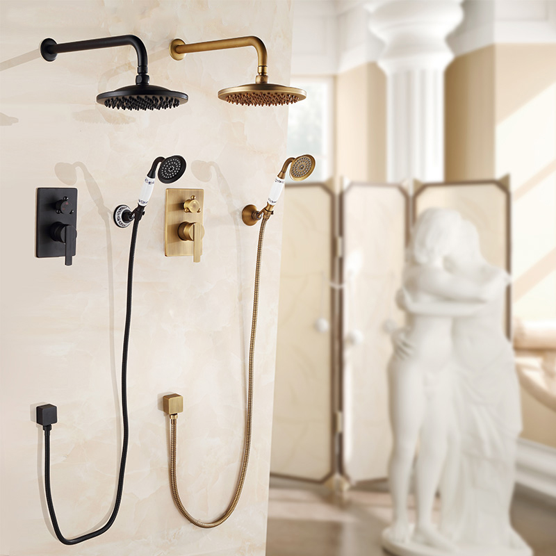 European Style Single Handles 8" Rainfall Shower Set Faucet Concealed Shower Mixers with Handshower Antique Brass /Black Color|concealed shower mixer|shower mixerrainfall shower set - AliExpress