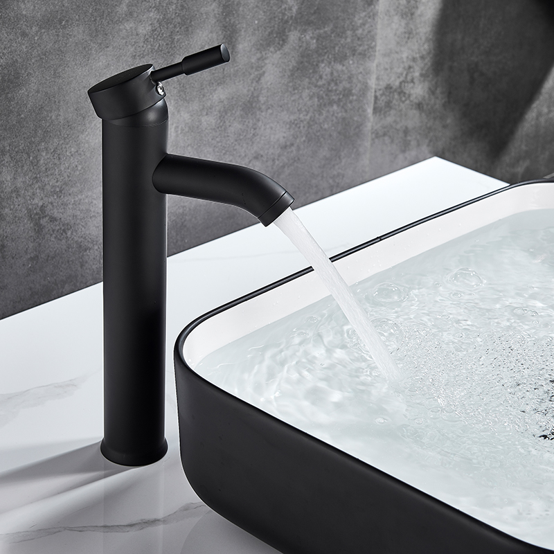 Rozin Matte Black Basin Sink Faucet Single Lever Hot Cold Water Tap Deck Mounted Brass Bathroom Mixers Single Hole Tap|Basin Faucets|   - AliExpress