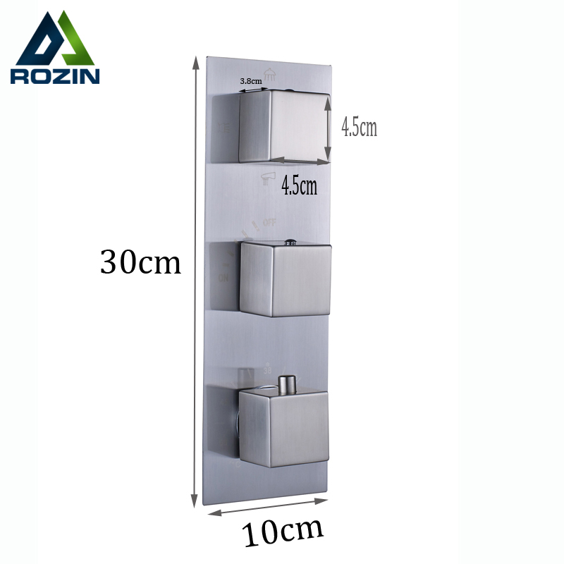 Brushed Nickel Concealed Thermostatic Mixer Valve Three Handle Shower Control Valve Control Water Temperature Valve