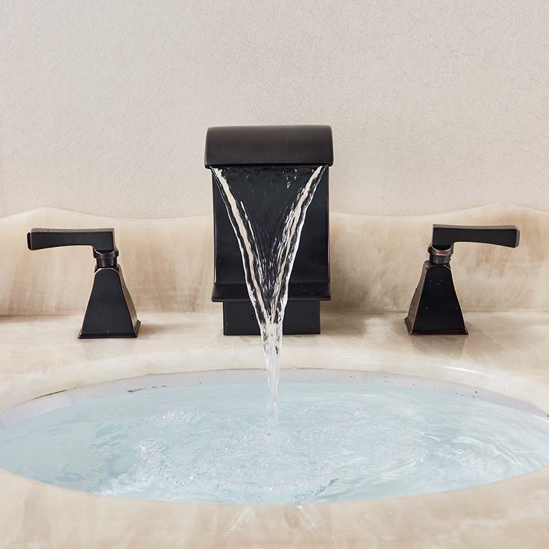 Widespread Waterfall Bathroom Faucet Dual Handle Brass Hot Cold Water Tap Black Bronze Deck Mounted Wash Sink Taps|Basin Faucets|   - AliExpress