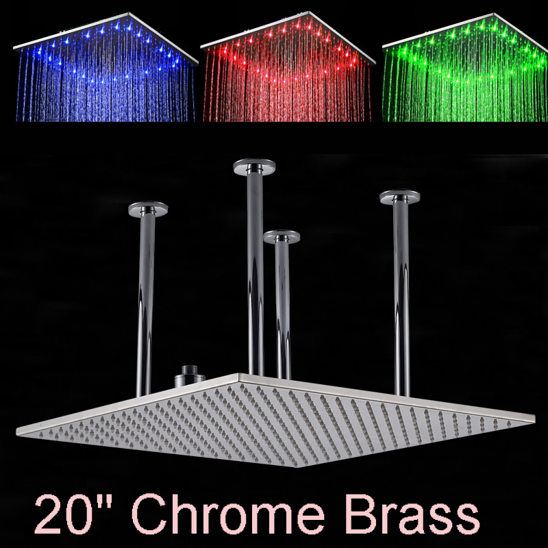 Chrome & Brushed Nickel Ceiling Mounted 20" Big Rainfall Shower Head Bathroom LED Light Huge 20 inch Rain Showerhead|showerhead lights|light pink skinny jeanslight mountain bike wheels - AliExpress