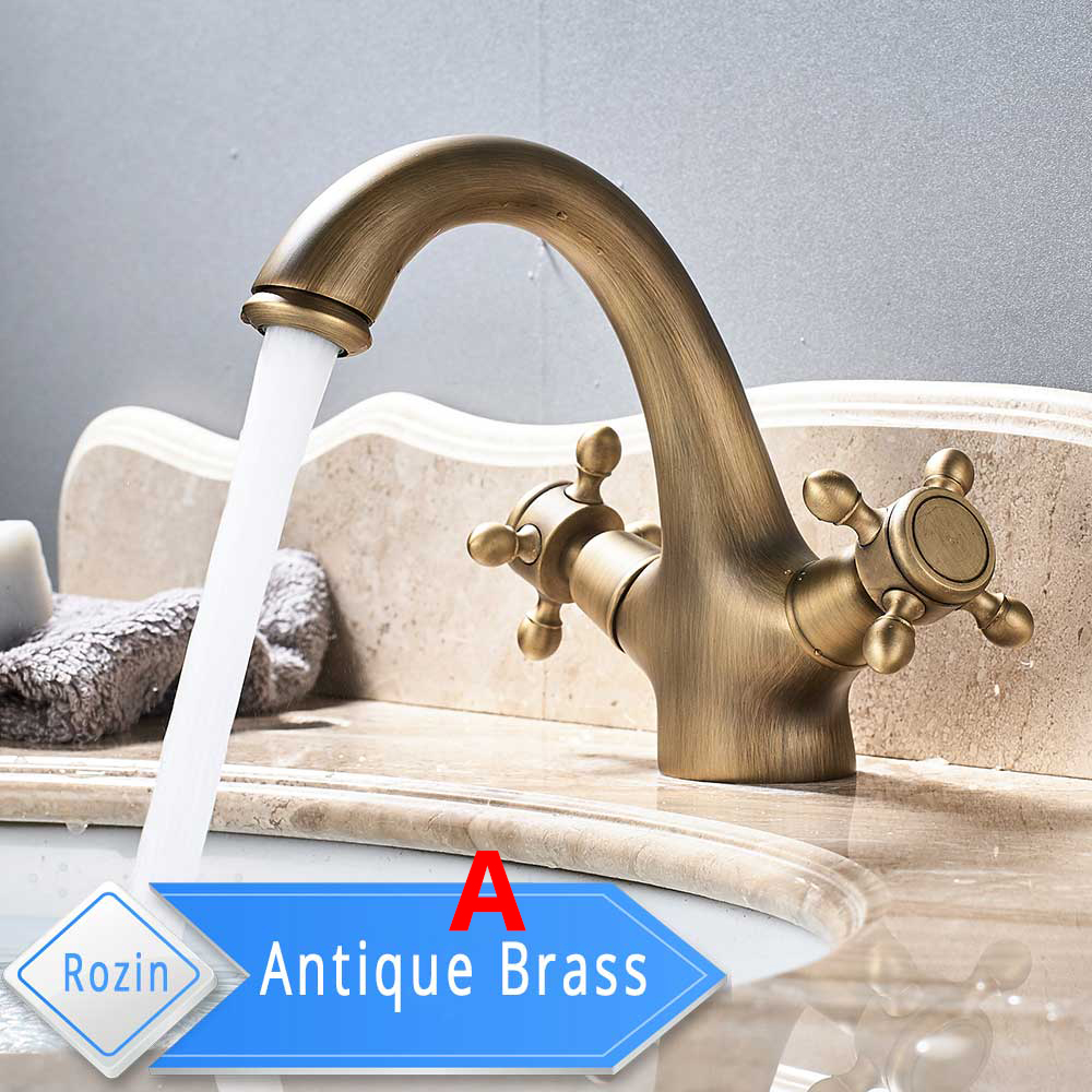 Dual Handle Bathroom Vessel Sink Mixer Taps Deck Mounted Hot and Cold Water Basin Faucet Single Hole Gold Mixer Crane Cook|deck mounted|mixer tapsbasin faucet - AliExpress