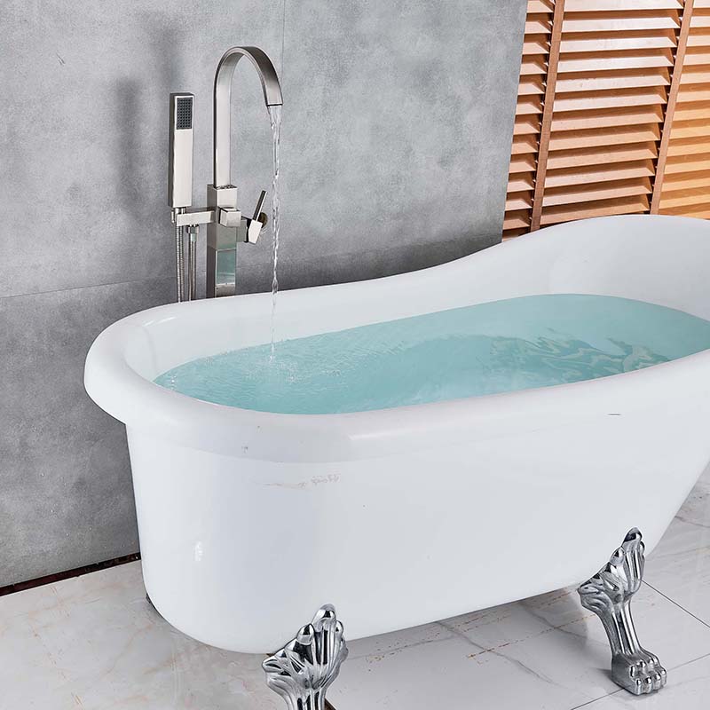 Waterfall Spout Floor Mounted Bathtub Faucet with Hand Shower Brushed Nickel  Free Standing Bath Tub Mixer Taps Basin Tap Gift|free standing bathtub faucet|bathtub faucetsfree standing - AliExpress