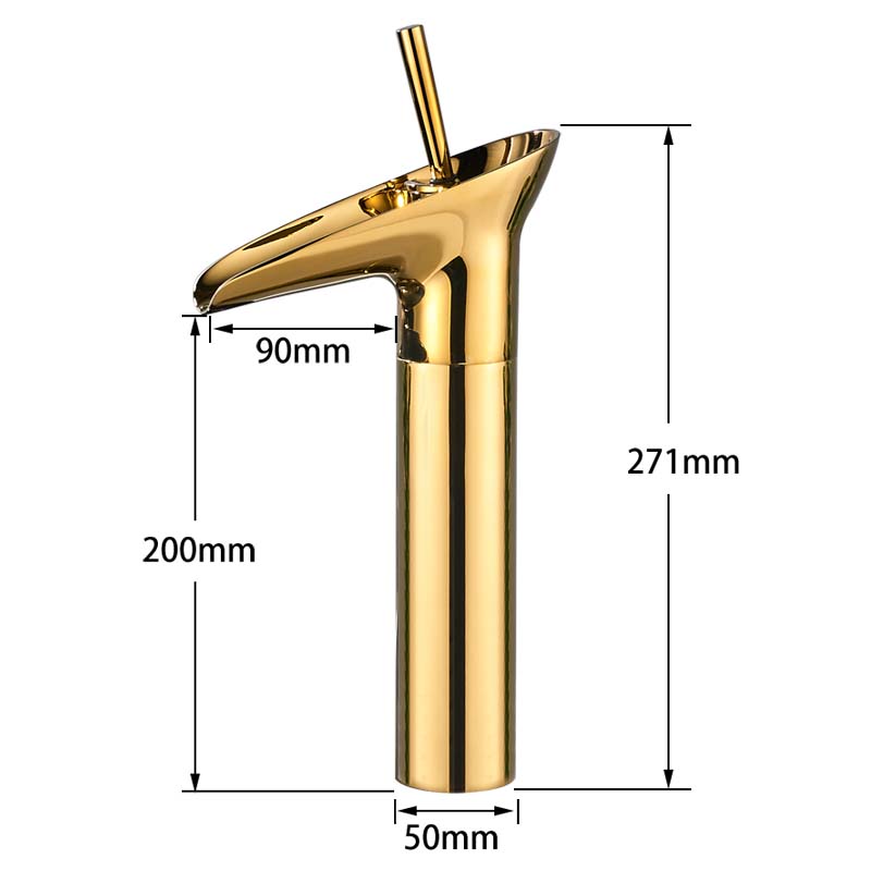 Golden Waterfall Spout Basin Faucet Deck Mounted Single Handle Bathroom Vessel Sink Mixer Tap One Hole Hot Cold Water Tap|Basin Faucets|   - AliExpress