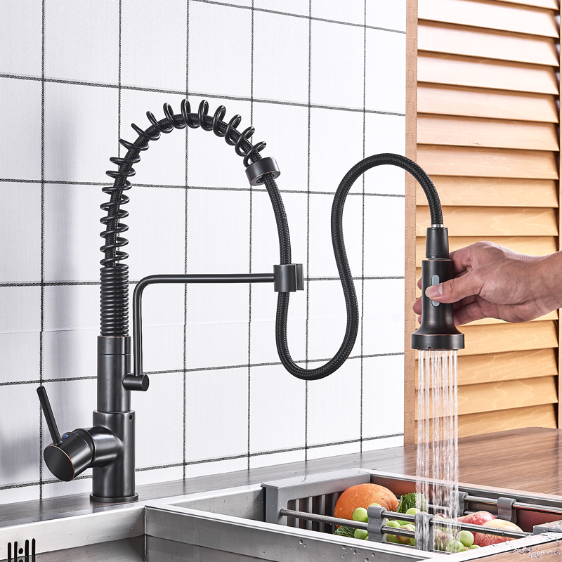 Newly Pull Out Kitchen Sink Faucet Deck Mounted Spring Swive Spout Kitchen Washing Taps with Handsprayer Bracket Hot Cold Faucet|Kitchen Faucets|   - AliExpress