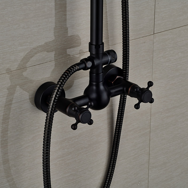 Bathroom Rainfall Shower Mixer Faucet Dual Handle Brass Black Shower Set Faucet Wall Mount Rainfall Shower Mixer Tap Handshower|Shower Faucets|   - AliExpress