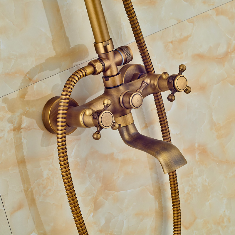 Bathroom 8" Rainfall Shower Head Shower Complete Faucet Antique Brass Bath and Shower Faucet Set with Handheld Shower|brass bath|faucet setshower faucet set - AliExpress