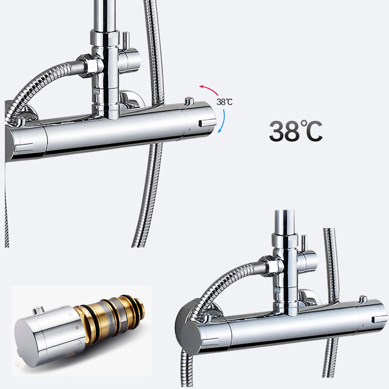 Chrome Thermostatic Bathroom Shower Faucet Set Dual Handle Rainfall 8" Stainless Steel Shower Head  In Wall Shower Mixers|Shower Faucets|   - AliExpress