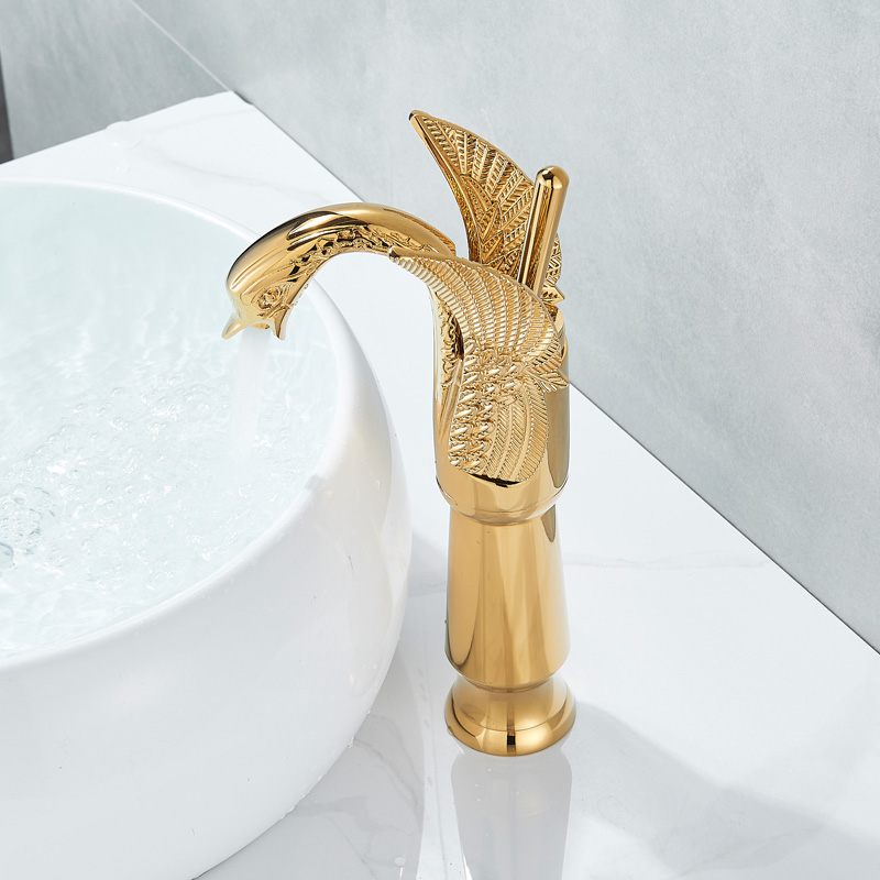 Swan Shape GoldenBasin Sink Faucet Bathroom Countertop Centerset Basin Mixer Tap Chrome Single Handle Swan Cold Hot Water Faucet|Basin Faucets|   - AliExpress