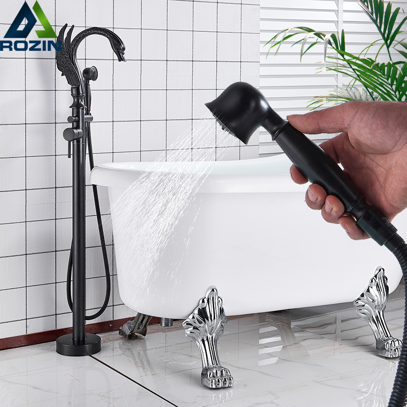 Black Bronze Free Standing Bathroom Bathtub Faucet Brass Handheld Shower Single Handle Tub Mixer Taps Floor Mounted Bath Tub Set|Shower Faucets|   - AliExpress