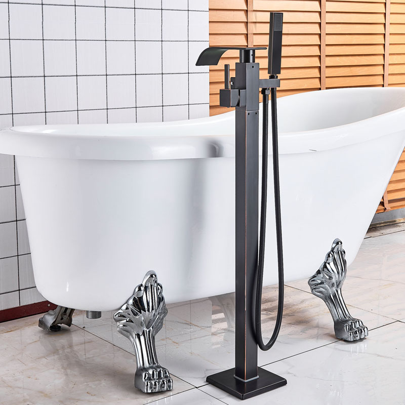 Waterfall Bath Shower Faucet Black Bronze Floor Mounted Bathtub Mixer Faucet with Handshower Freestanding Clawfoot Tub Sink Tap|Bathtub Faucets|   - AliExpress