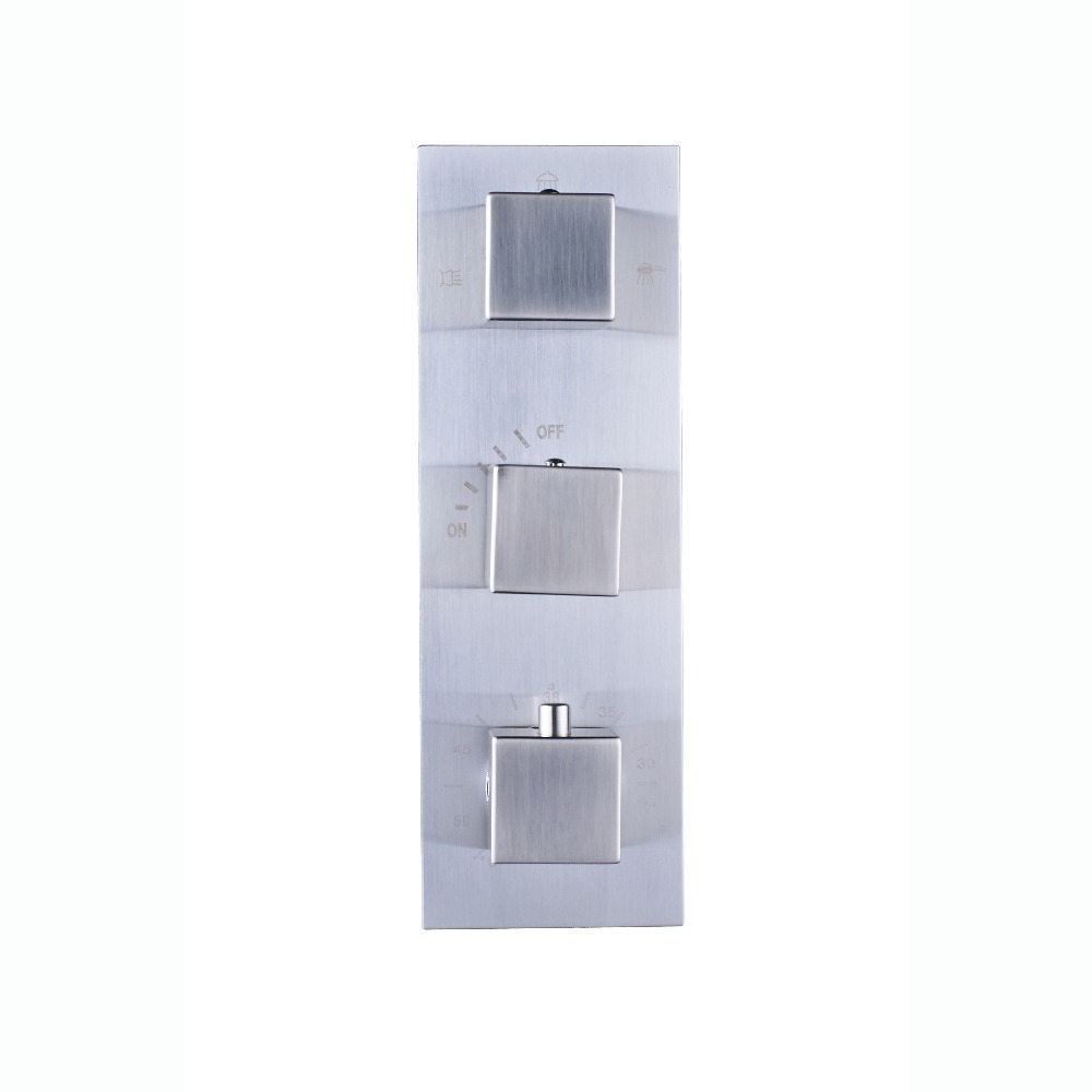 Brushed Nickel Concealed Thermostatic Mixer Valve Three Handle Shower Control Valve Control Water Temperature Valve