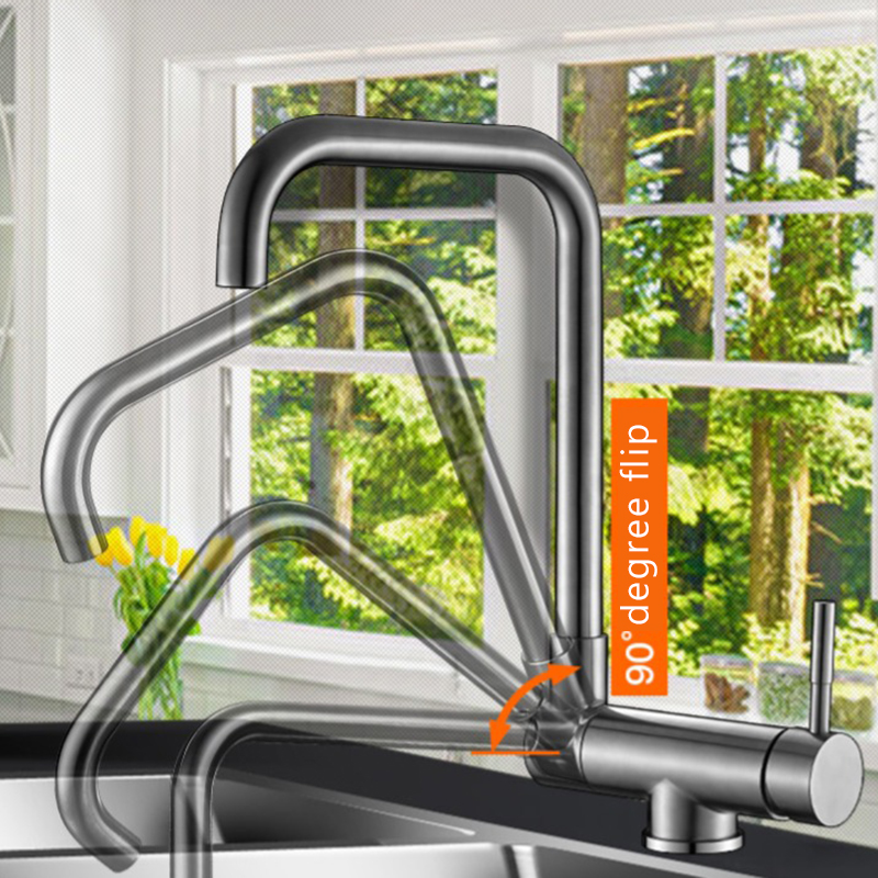 Inner window Kitchen Rotating Faucet Folding Down Hot Cold Water Faucet Black Low Window Kitchen Mixer Faucet Single Handle|Kitchen Faucets|   - AliExpress