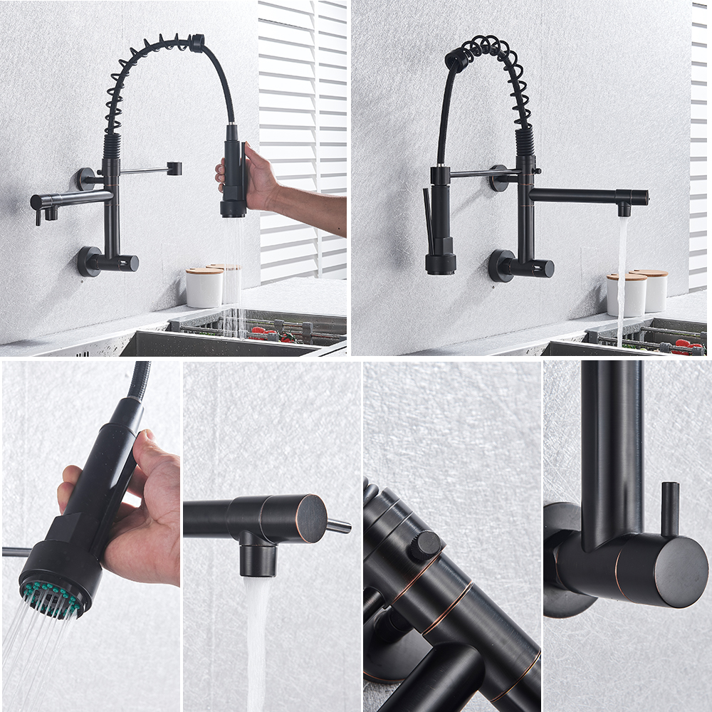 Black Bronze Kitchen Faucet One Handle Cold Water Tap for Kitchen Wall Mounted Single Hole Pull Down Swivel Spout Faucet|Kitchen Faucets|   - AliExpress