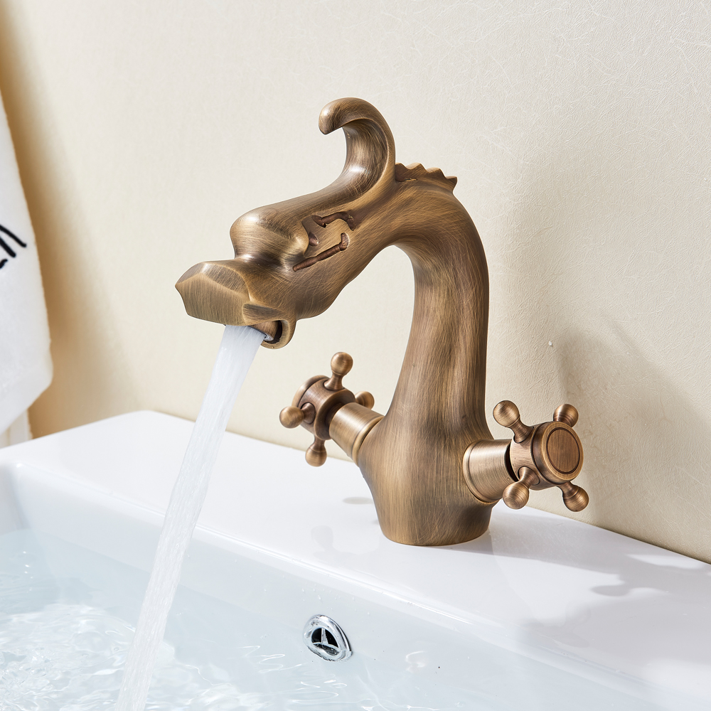 Dragon Carved Basin Faucet Antique Bronze Bathroom Vessel Sink Faucet Dual Handle  Bathroom Mixer Tap Animal Shape tap|Basin Faucets|   - AliExpress