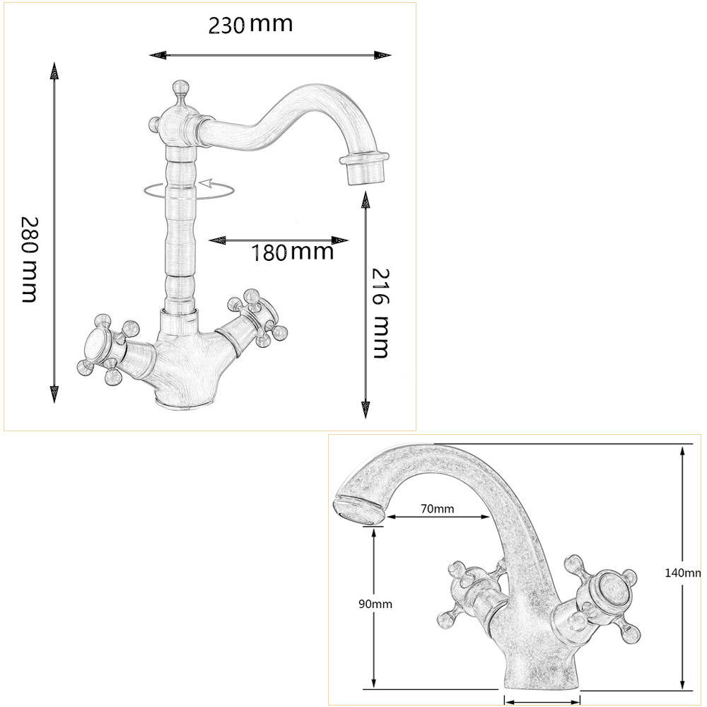 Dual Handle Bathroom Vessel Sink Mixer Taps Deck Mounted Hot and Cold Water Basin Faucet Single Hole Gold Mixer Crane Cook|deck mounted|mixer tapsbasin faucet - AliExpress